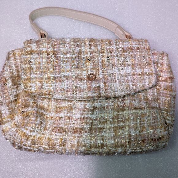 Lauren Conrad Tweed Handbag tan and pink - Picture 1 of 4